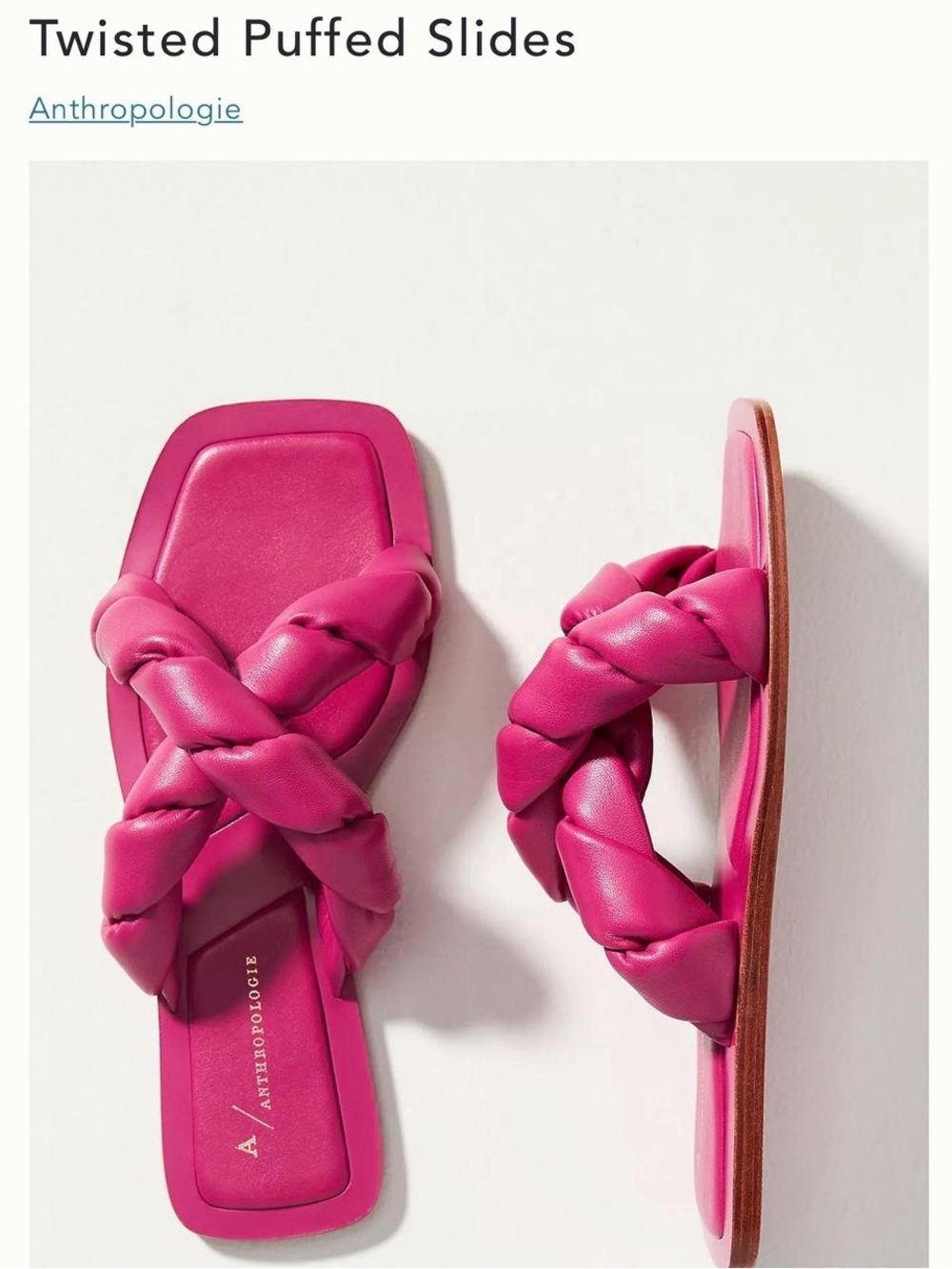 Anthropologie Twisted Puffed Slide Sandals in Bright Pink sz 8